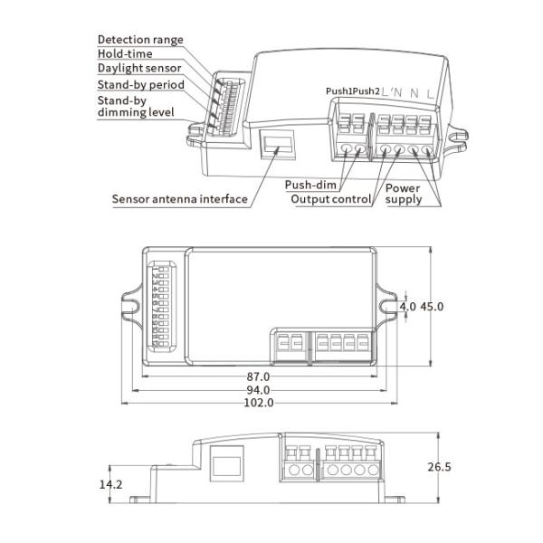 Задние края Сменный датчик движения переключатель толчок DIm 90-120VAC 6m HNT205