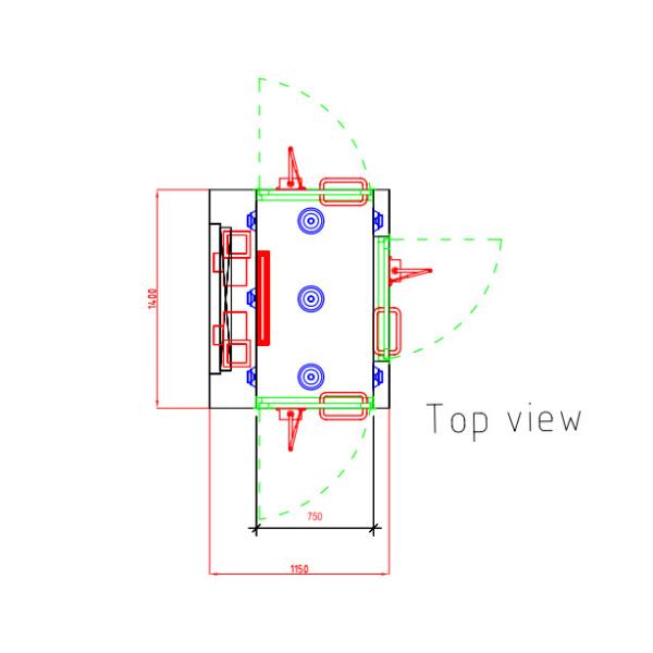 800W Blow Power Single Person Cleanroom Air Shower With 90 Degree Corner Doors