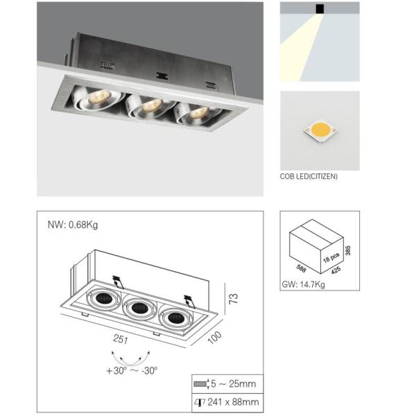 3x7W COB Recessed Commercial Led Downlights 3 Heads For Jewelry Store
