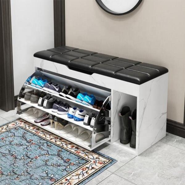 Modern Wooden Small Shoe Bench Entryway Cabinet With Soft Seat Cushion