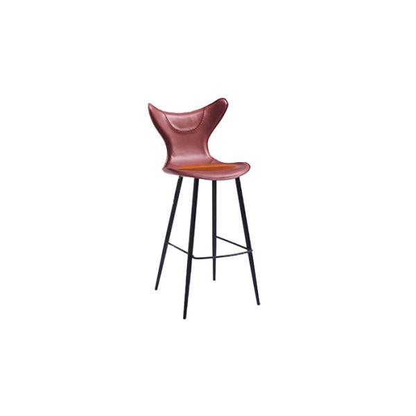 High Back Regenerated Leather Bar Stool With Black Metal Legs For Bistros