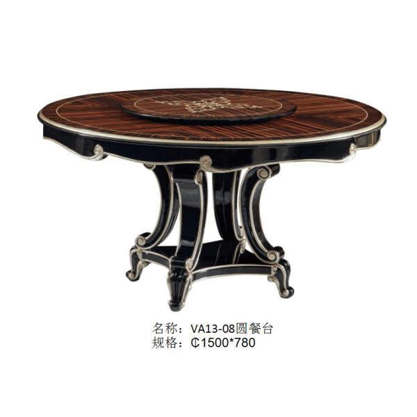 New classic Luxury Furniture Round Dining Tables and Wine Cabinet in glossy painting with Leather Upholstered Chairs