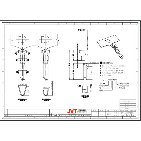Pitch 1.5mm , 2-15Pin, PCB Wire to Board Connectors , Tin-plated, white housing