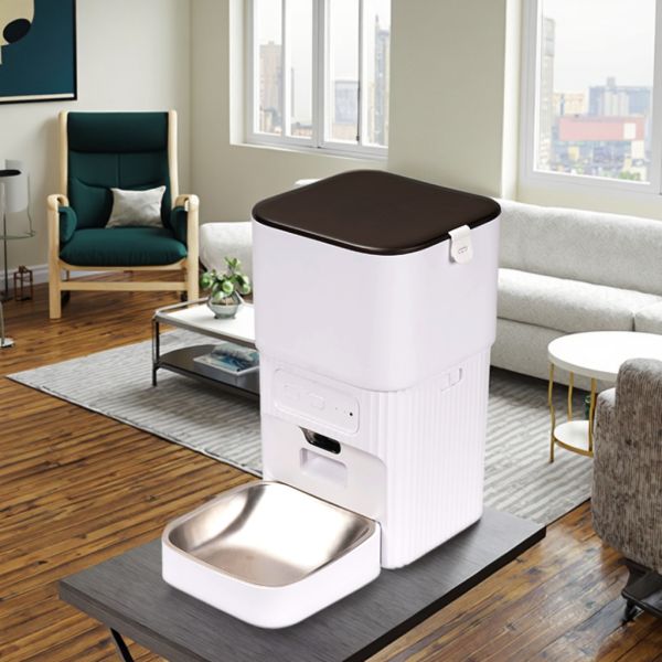 Cross-border New Eco-friendly Modern Pet Dogs Automatic Remote Intelligent Feeder APP Control Camera Charge 7L Plastic Bowls
