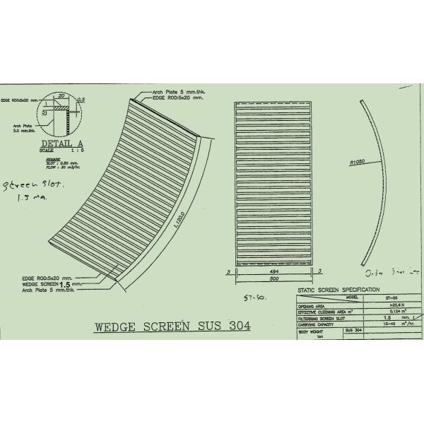 SUS304 Static Wedge Wire Screen Panel 500mm X 1120mm X R1050mm With 5 X 20mm Frame
