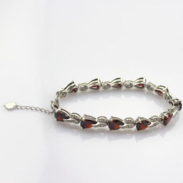 Sterling Silver Created Garnet Clear CZ Diamonds Tennis Bracelet(B02GARNET)