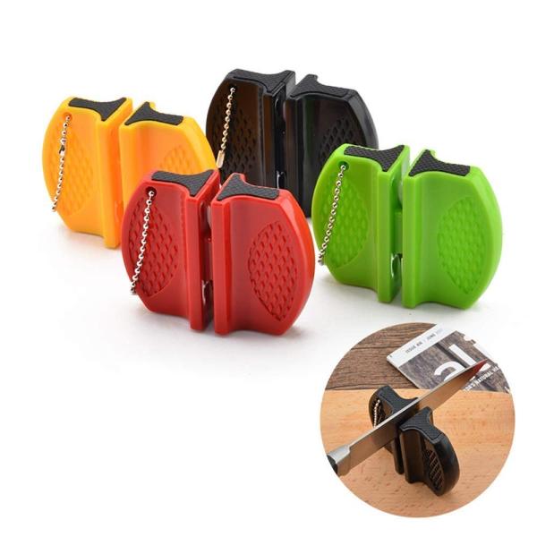 Yellow 2 Slot Outdoor Knife Sharpener With Chain Sports Camping Hiking Superhard