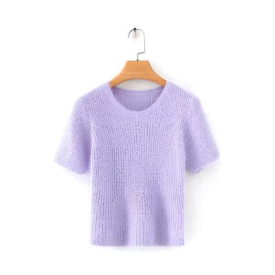O pescoço fino do pulôver O das mulheres anunciou camisetas de luva curto das camisetas para o verão