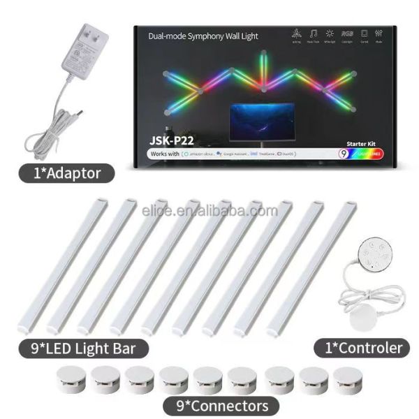 110-240V RGB Smart Splicing Glide Wall Lighting Music Sync Bar LED Light 9 Segment for Gaming Streaming Smart Home Decor