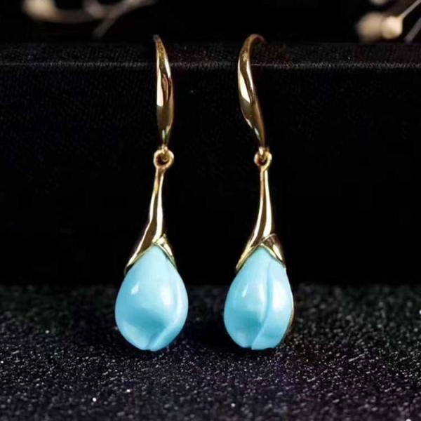 18K Gold Plated Sterling 925 Silver Turquoise Sculptured Tulip Drop Earring (EZ04925534)