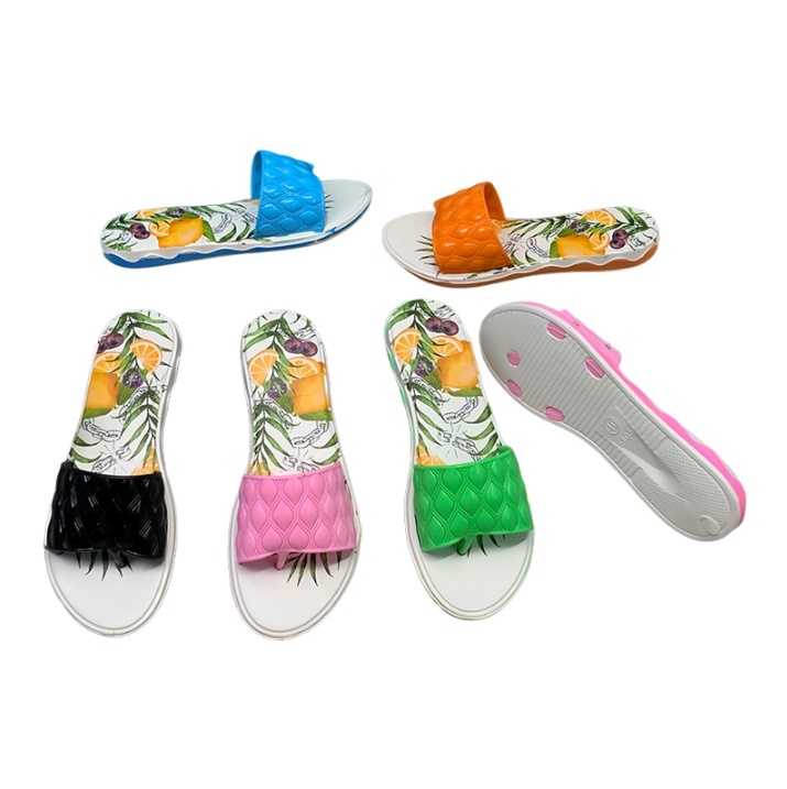 EVA Women Slides with Quilted Texture Strap and Vibrant Fruit Print