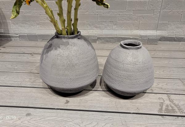 Hand Carved Round Vintage Fiber Clay Planter With Classic Vintage Finishing