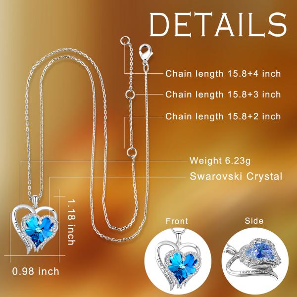 серебр двойные голубые кристаллические 925 Austrian crystal ожерелья креста сердца 0.79x0.98in стерлинговый
