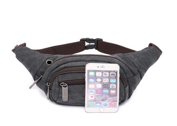 Black Sports Mens Waist Bags Barrel Shaped  With Ears Line Hole