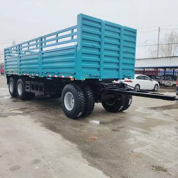 Farm 2-Axles Flat Platform Fence Drawbar Full Trailer With Ladder