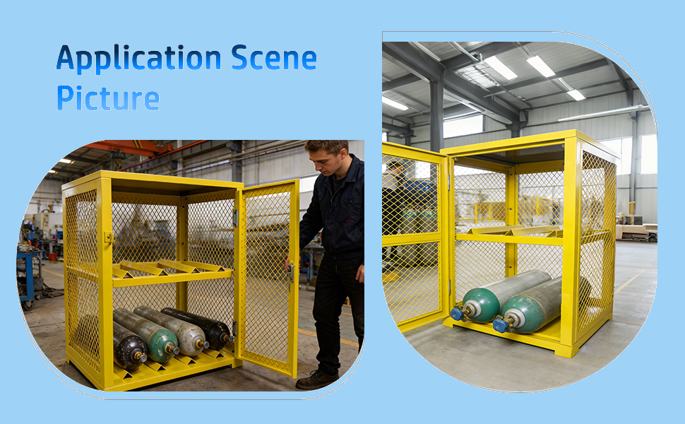 2-Tier Gas Cylinder Storage Cage 120LBS Per Shelf Ventilated Grooved Bracket Safety Mesh Cabinet with Handle