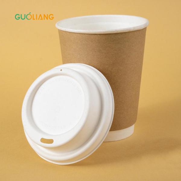 100% Sugarcane Bagasse Disposable Dry Pressing Cold Hot Coffee Insulation Pulp Cup with Lid