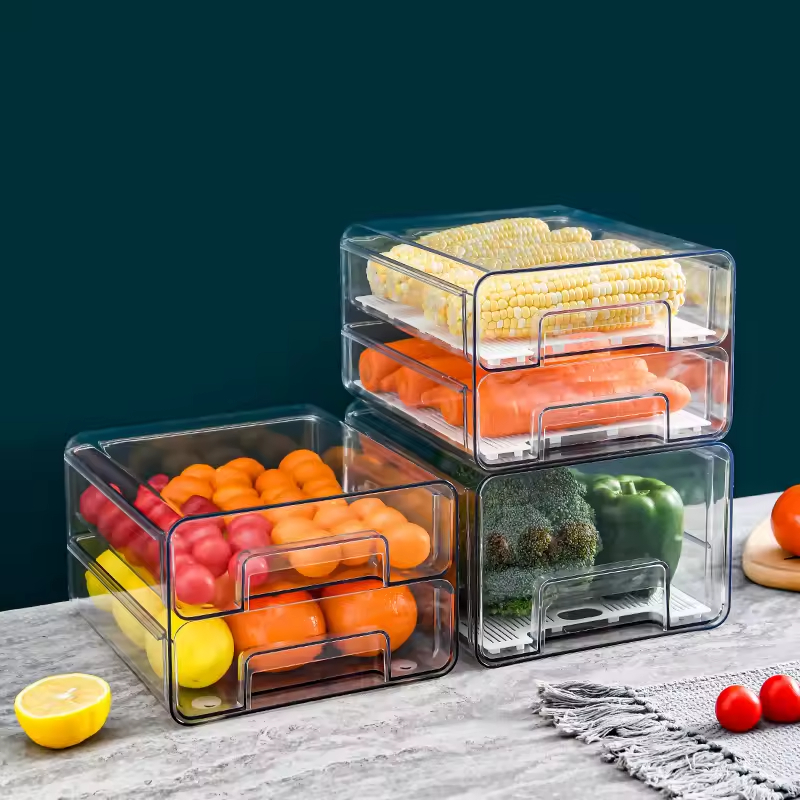 Wholesale Price Transparent Plastic Refrigerator Egg Dispenser Household Rectangle Food Freshness Preservation Container