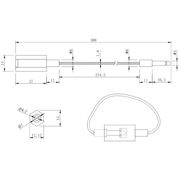 Customs Fixed Length Hexagonal Security Wire Seal with 26*7 mm Markable Area and 2.8 KN Tensile Strength Galvanized Steel Wire