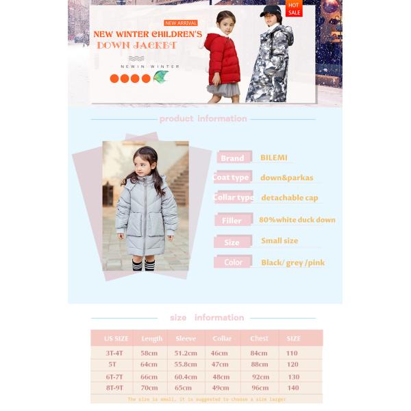 New Fashion Design High Quality Warm Clothing White Duck Down Kids Girls Winter Down Jackets