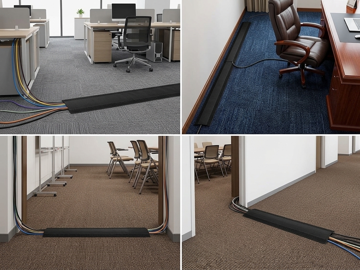 Carpet Cord Cover with Hook & Loop Grip for Secure Cable Management - Reusable & Residue-Free Durable Nylon Construction