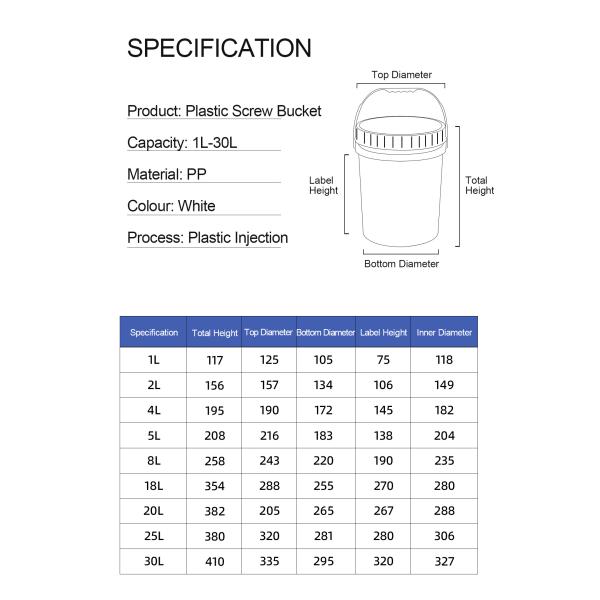 Wholesale Round Durable 5L 10L 20L 5Gal Plastic Bucket with Screw Top for Food Storage