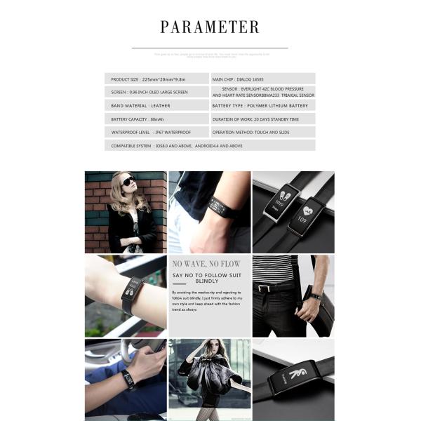 Luxury leather strap smart wristband C9 assistive touch screen heartrate pedometer bracelets