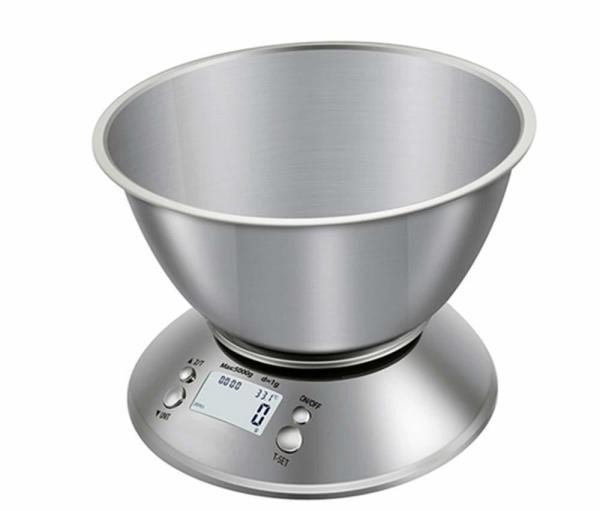 Balance de cuisine numérique en acier inoxydable avec bol métallique amovible : pratique, fonctionne sur piles, pour une mesure précise des ingrédients
