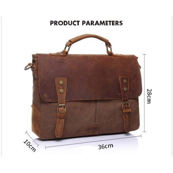 Retro Men Messenger Sling 15 Inch Canvas Leather Laptop Briefcase