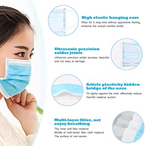 10PCS Disposable Face Masks, 3-Ply Earloop Mouth Mask for Dust and Personal Health, Respirator Masks Thicker Breathable