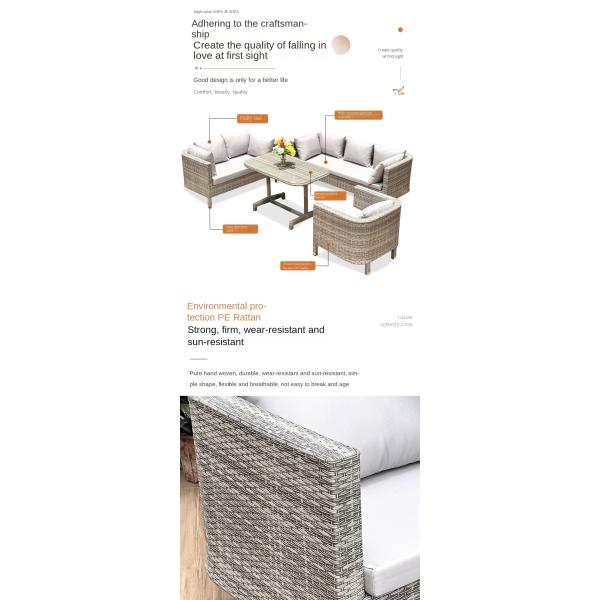 Restaurante Outdoor Light Luxury PE Rattan Sofa Set Patio Mobiliário Metálico Impermeável