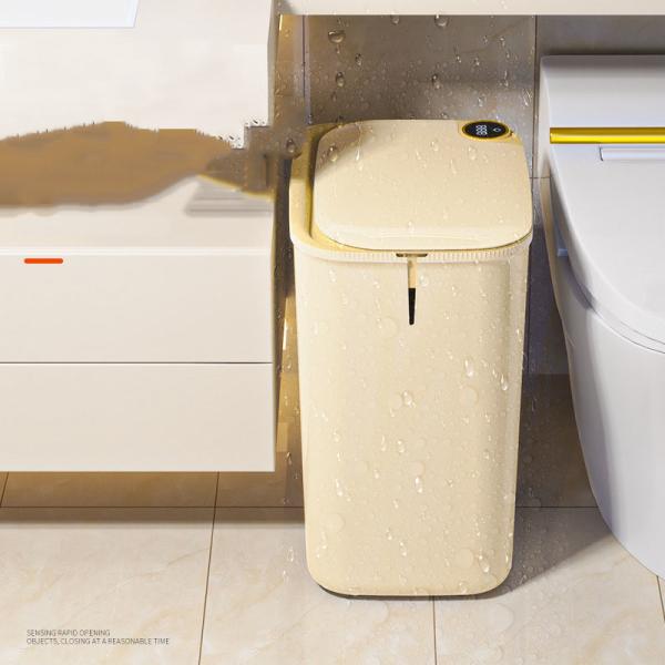Living Room Bedroom IPX5 Waterproof Intelligent Electronic Motion Plastic Trash Can with Power Display