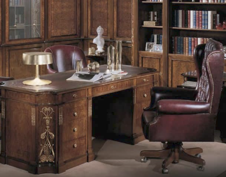 Modern luxury office furniture, L-shaped executive desk, wooden computer management desk