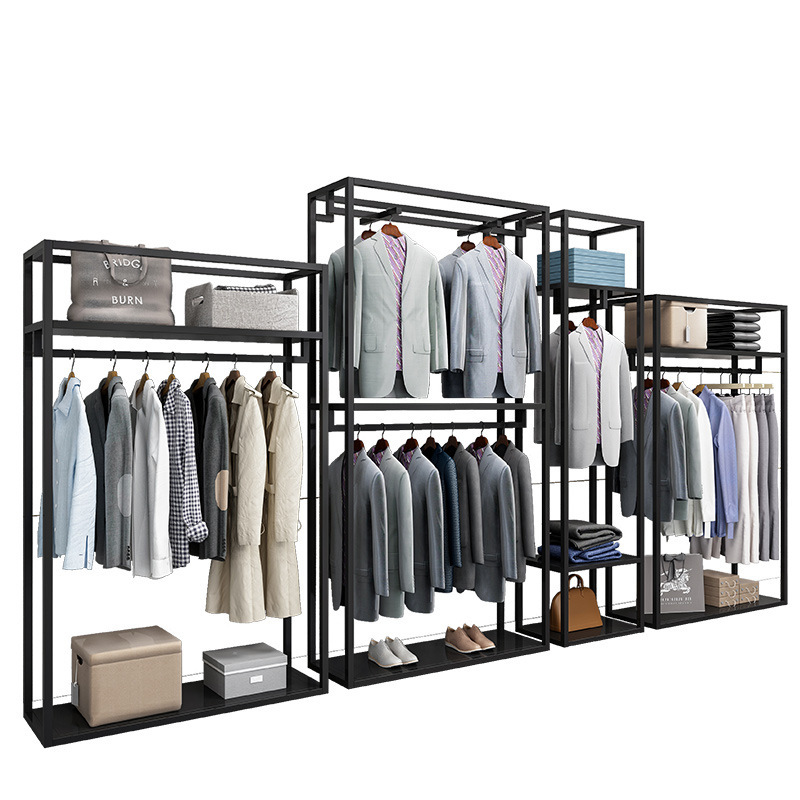 HOT Sales Black Modern Double Tier Aluminum Durable Space-Saving Clothing Stand Display Organizer Rack 5-10kg Load Capacity