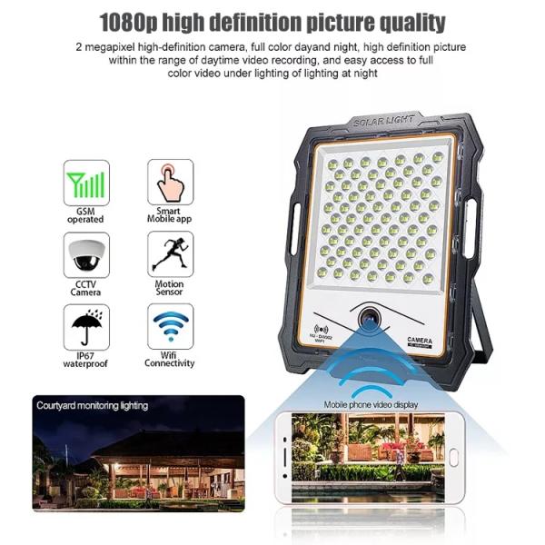 120° Beam Angle 100 200 300 400watt Solar Light With Cctv Camera Aluminum Led Flood Lights