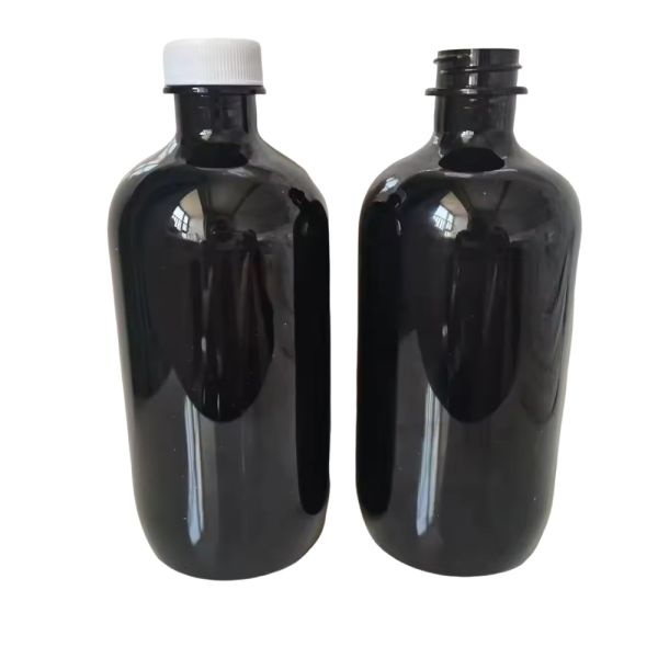 PET Collar Material 28mm 400 Neck Size Empty Black Round PDP Tris Plastic Bottles 500ml 16oz Cough Syrup Containers with Screw Cap