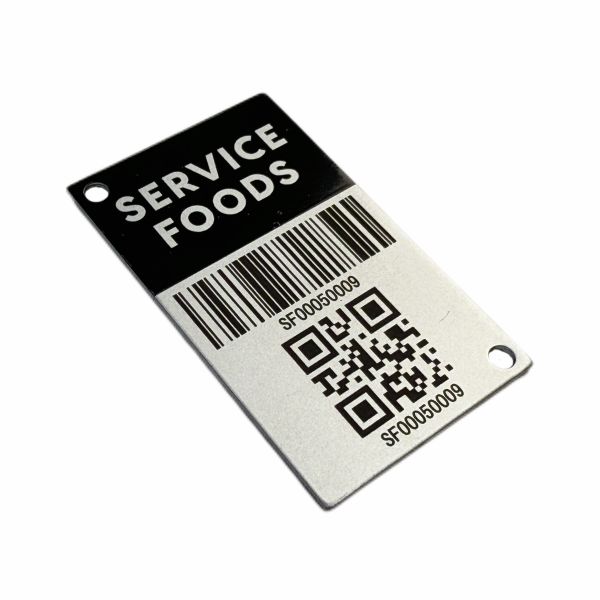 Custom Silver Surface Black Logo Metal Asset Tag Aluminum Serial Number Barcode Label for Warehouse Management