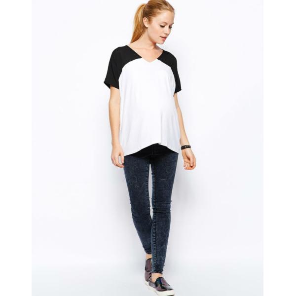 black and white maternity clothing wholesale with chiffon contrast sleeves