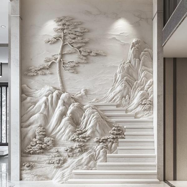 Natural Sandstone Relief Mural Hand Carved Picture Based Customization Marble Sandstone Relief
