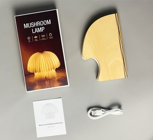 Hanging Wooden Jellyfish Origami Pleated Paper Lamp LED Reading Light