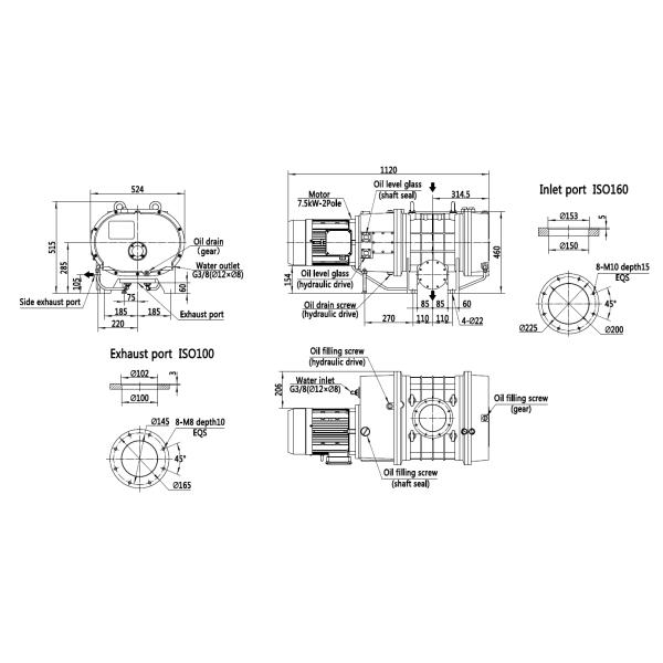 Hydraulic coupling Iron Cast Roots  Vacuum Pump  2590 m3/h, BSJ600LC