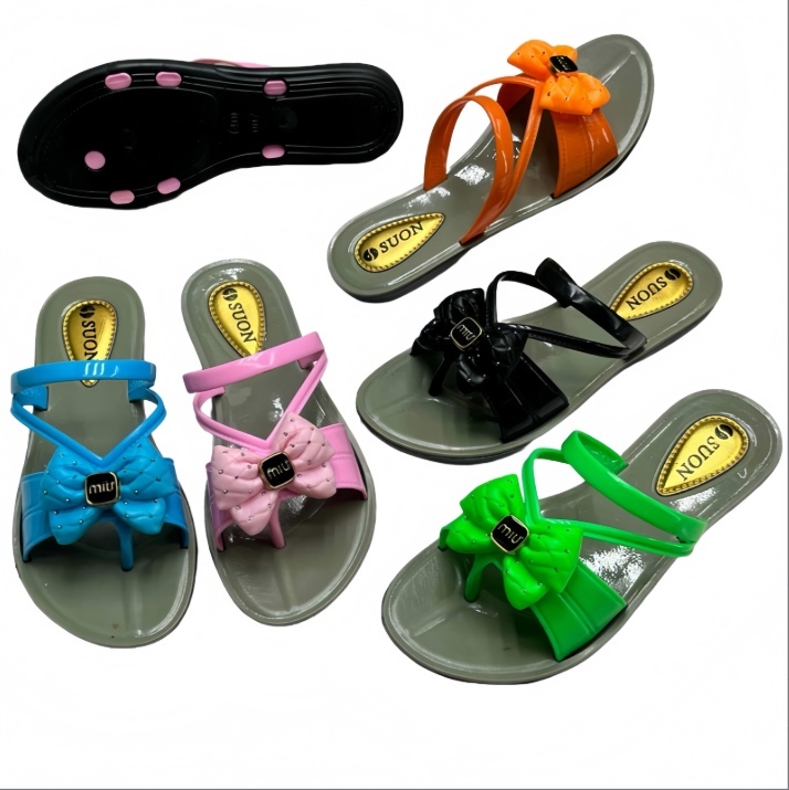 PVC Women Bow Decor Rhinestone Detail Flip Flops Sandals