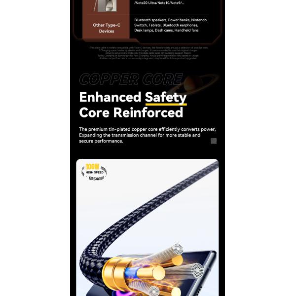 ESSAGER ES-X61 USB A to C Cable 100W Fast Charging Grey