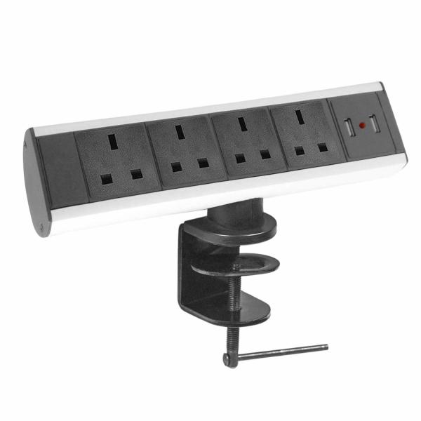 UK Power Wall Mount Power Strip Four Way Black Silver Color Convenient To Install