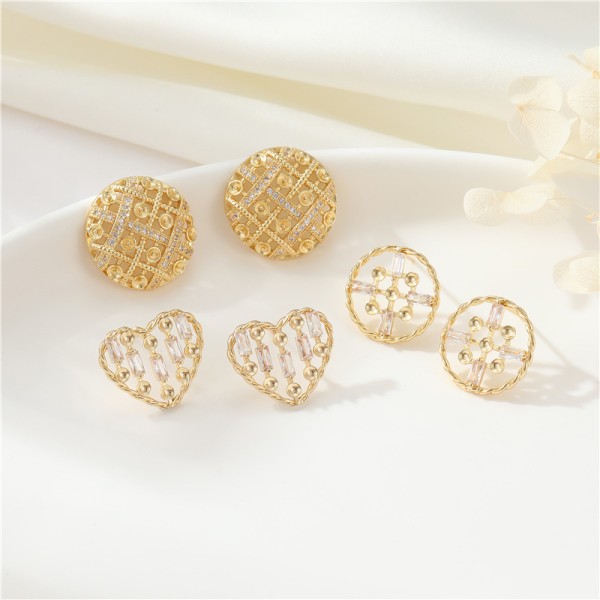 Wholesale Jewelry DIY Earring Accessories Heart-shaped Braided Earrings Round Hollow Zircon Paste Pearl  Earring
