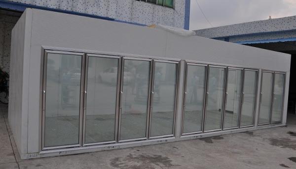 Supermarket Glass Door Display Cold Room, Milk Beverage Vegetable Upright Refrigerator Walk In Cold Storage