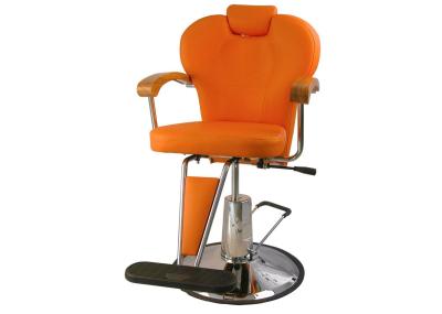 Wooden Armrest Salon Barber Chair Heavy Duty With Orange Color , Round Base