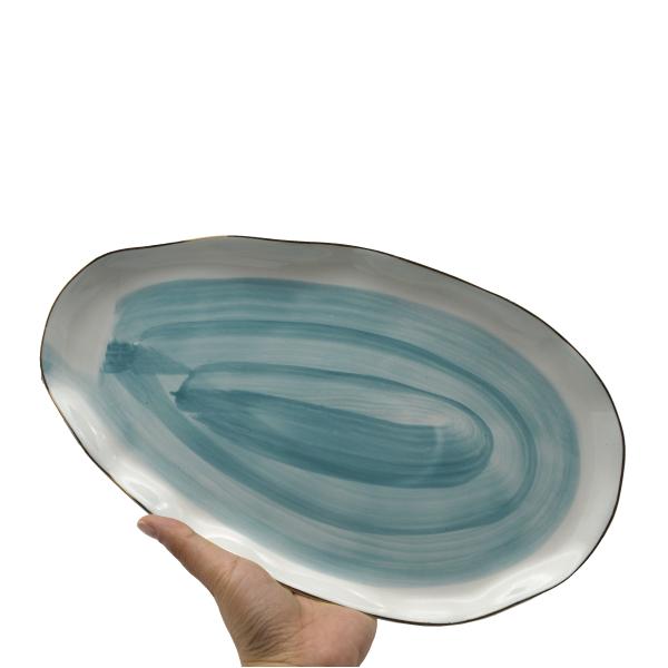 Ceramic Fish Plate for Serving Fruit Salad Pasta Main Course Dishwasher and Microwave Safe Irregular Shape