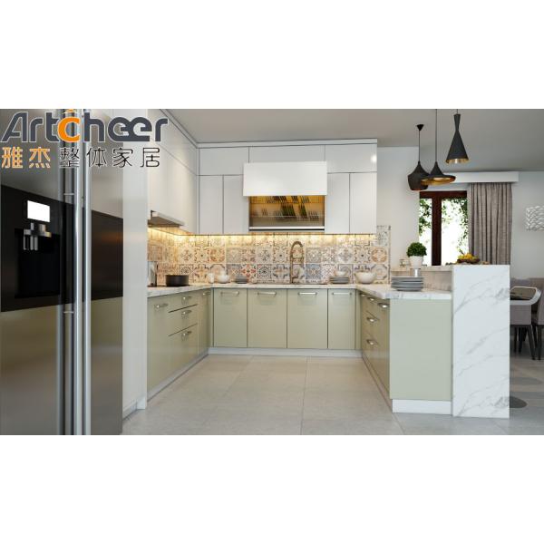 Зеленый цвет кварцевый камень верхний U-образный кухонный шкаф для современного стильного дизайна кухни