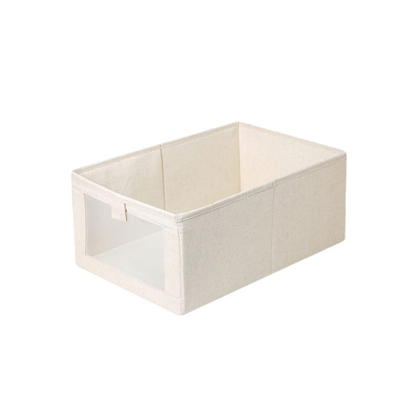 Large Visual Window Cotton and Linen Foldable Household Fabric Storage Box Classic Square New Storage Bins for Clothes Shoes